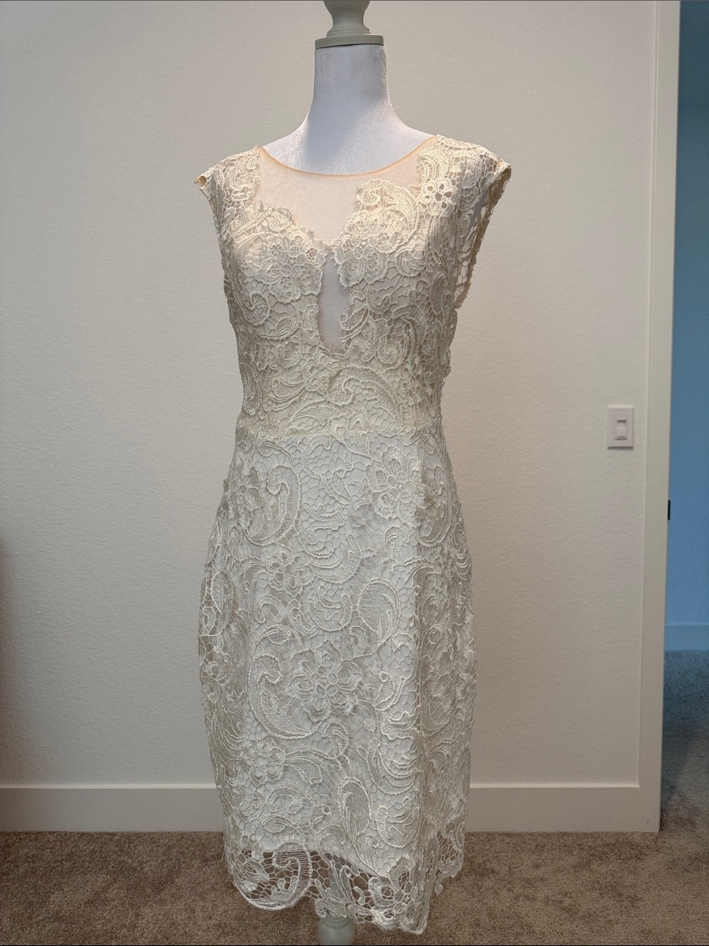 Soieblu Ivory Lace Midi Sheath Dress